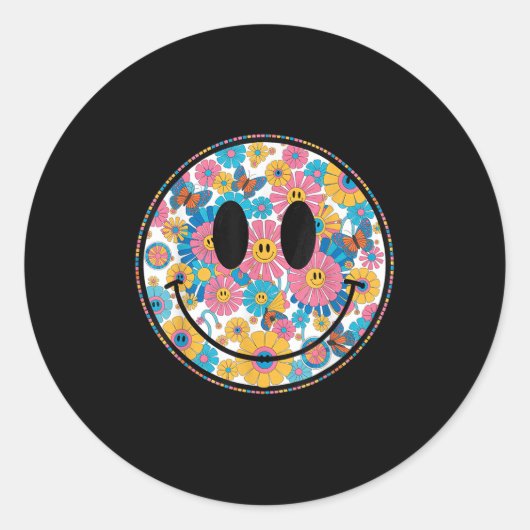 Happy Retro Daisy Smile Face Preppy Ästhetik Männe Runder Aufkleber (Vorderseite)