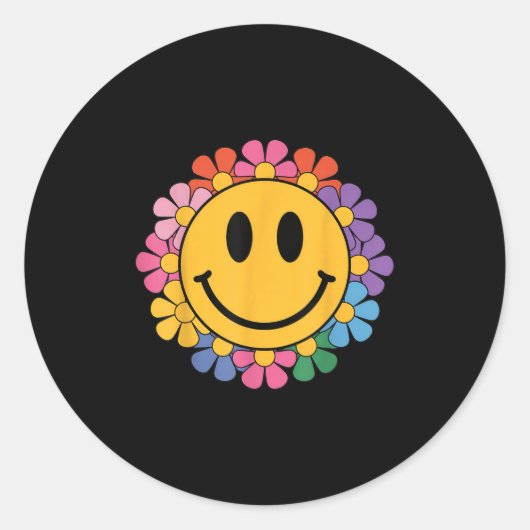 Happy Retro Daisy Smile Face Preppy Ästhetik Männe Runder Aufkleber (Vorderseite)