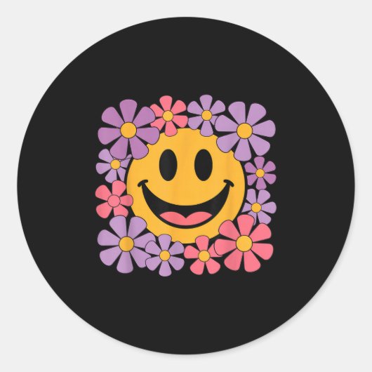 Happy Retro Daisy Smile Face Preppy Ästhetik Männe Runder Aufkleber (Vorderseite)