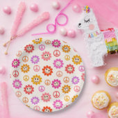 Happy Retro Lächelnde Blume mit Friedenszeichen Pappteller (Party)