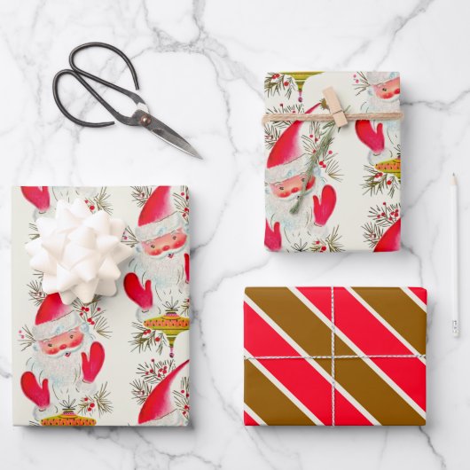 Happy Retro Santa Geschenkpapier Set (Vorderseite)