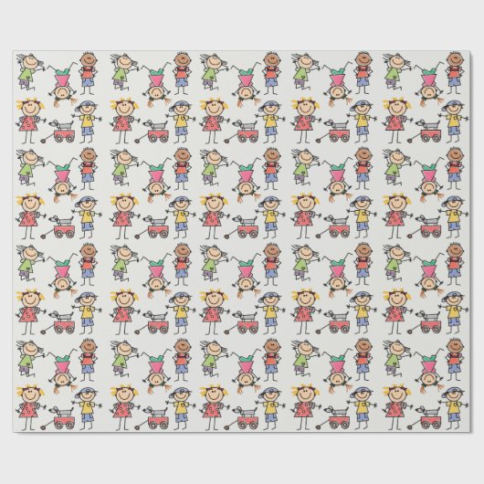 Happy Retro spielt Sticker Tumbling Children Geschenkpapier (Flach)