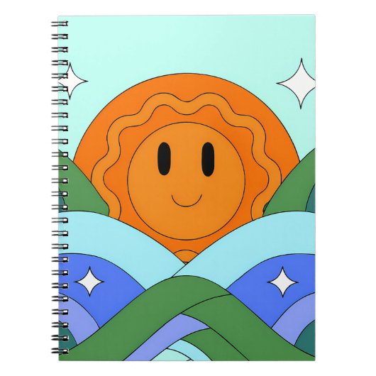Happy Retro Sun Over Rolling Hills Notizblock (Vorderseite)