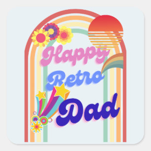 Happy Retro Vater Quadratischer Aufkleber