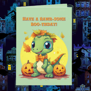 Happy Roar Einige Niedliche Dino Foto Halloween-Ka Karte