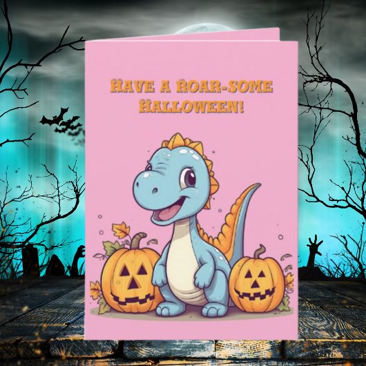 Happy Roar Einige Niedliche Dino Foto Halloween-Ka Karte