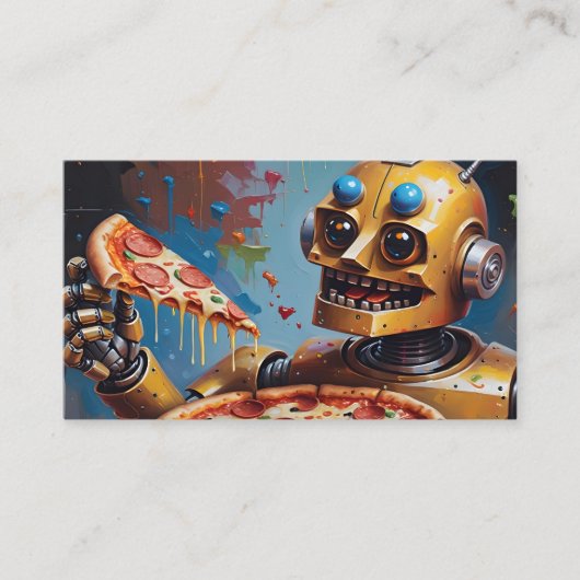 Happy Roboter Pizzeria mit qr Code Treuekarte (Vorderseite)