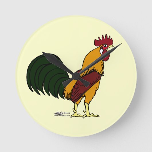 Happy Rooster Runde Wanduhr (Vorderseite)