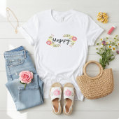 Happy rosa Wildblume und Skriptkalligraphie zitier T-Shirt