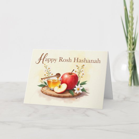 Happy Rosh Hashanah Apple und Honey mit Blume Karte (Vorderseite)
