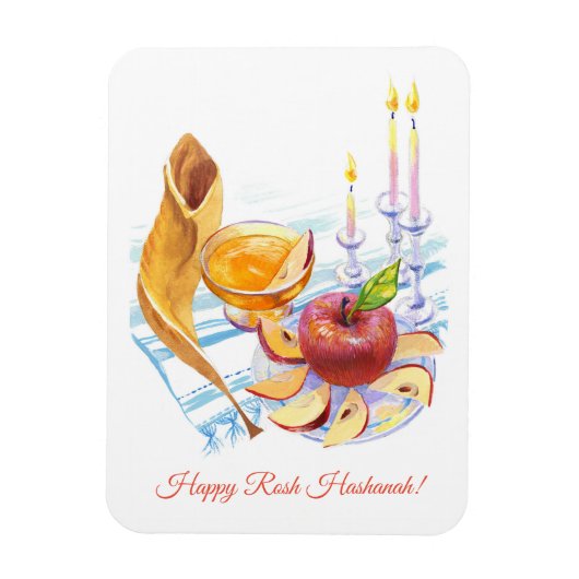 Happy Rosh Hashanah! Handgezeichnete Kunst Magnet (Vertikal)