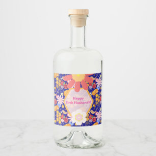 Happy Rosh Hashanah Jüdische Neujahrsmuster Alkoholflaschenetikett