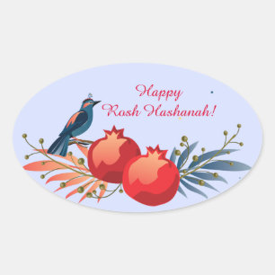 Happy Rosh Hashanah Jüdische Neujahrsmuster Ovaler Aufkleber