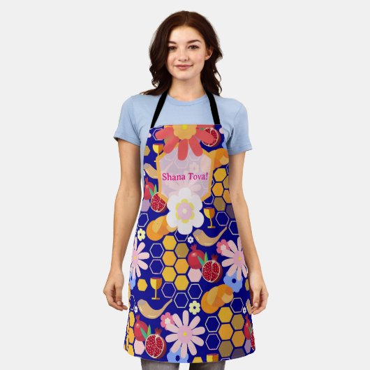 Happy Rosh Hashanah Jüdische Neujahrsmuster Schürze (Getragen)