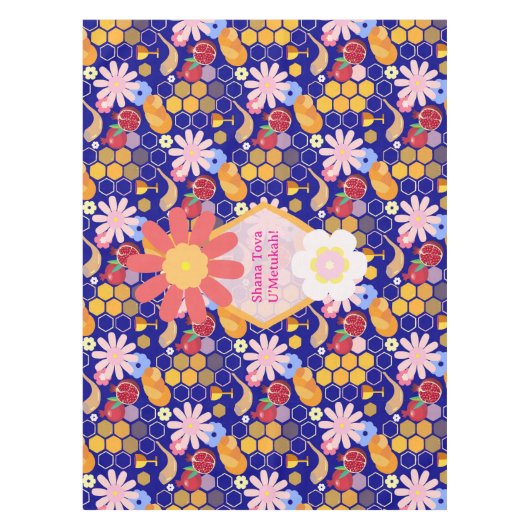 Happy Rosh Hashanah Jüdische Neujahrsmuster Tischdecke (Vorderseite)