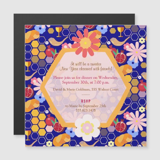 Happy Rosh Hashanah Jüdisches Neujahr Blumenmagnet Magnetkarte (Vorne/Hinten)