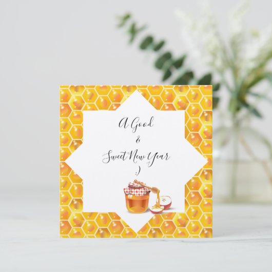 Happy Rosh Hashanah Juwish New Year Honey & Apple Dankeskarte (Stehend Vorderseite)