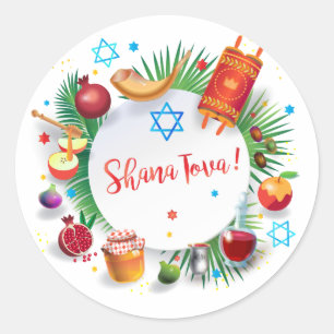 Happy Rosh Hashanah Juwish New Year Honey & Apple Runder Aufkleber