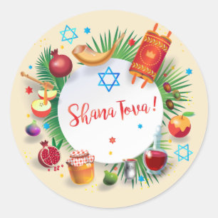 Happy Rosh Hashanah Juwish New Year Honey & Apple Runder Aufkleber