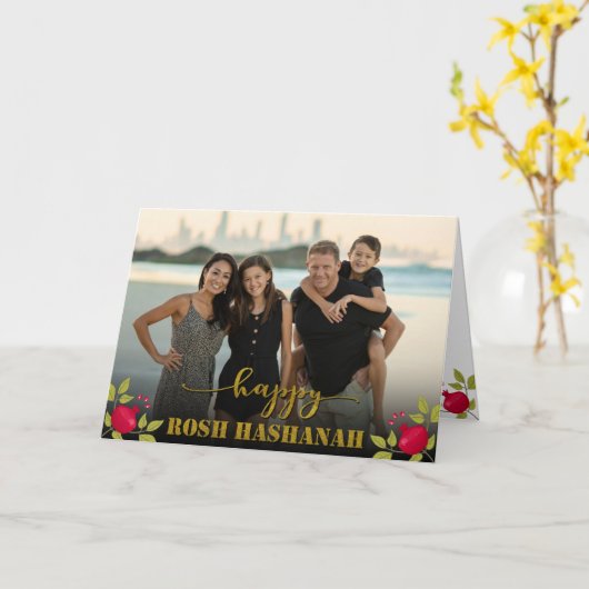 Happy Rosh Hashanah Luxury Gold Script Foto Karte (Gelbe Blume)