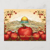 Happy Rosh Hashanah mit Äpfeln & Kuppel Rock Postkarte (Vorderseite)