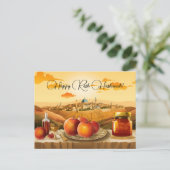 Happy Rosh Hashanah mit Dome of Rock & Apfel Postkarte (Stehend Vorderseite)
