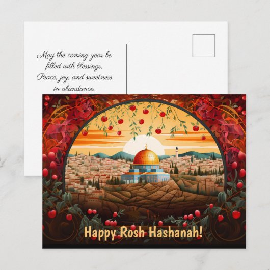Happy Rosh Hashanah mit Kuppel aus Rock & Äpfeln Postkarte (Vorne/Hinten)