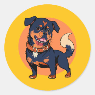 Happy Rottweiler Cartoon Runder Aufkleber