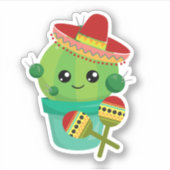 Happy Round Cactus Wear a Red Sombrero Aufkleber (Vorderseite)