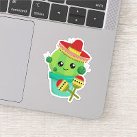 Happy Round Cactus Wear a Red Sombrero