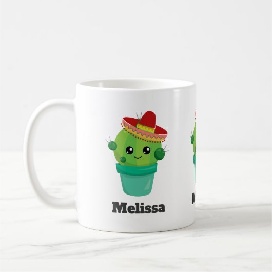 Happy Round Cactus Wear a Red Sombrero Kaffeetasse (Links)