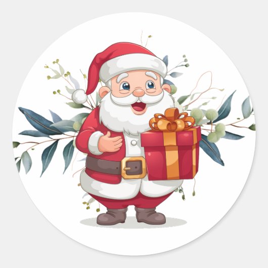 Happy Round Santa & Eukalyptus Stickers (Vorderseite)