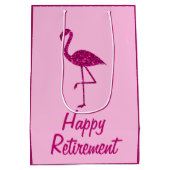 Happy Ruhestand funkelnd rosa Flamingo Custom text Mittlere Geschenktüte (Rückseite)