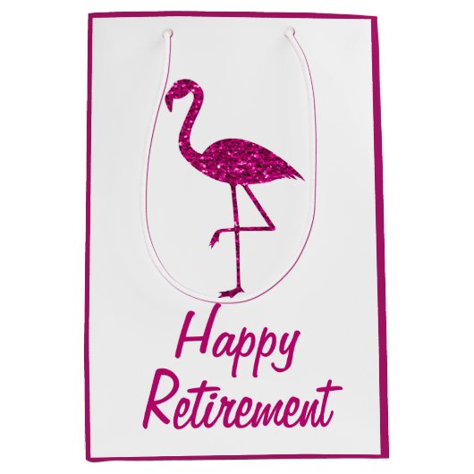Happy Ruhestand funkelnd rosa Flamingo Custom text Mittlere Geschenktüte (Vorderseite)