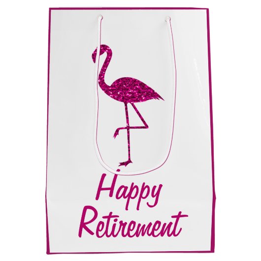 Happy Ruhestand funkelnd rosa Flamingo Custom text Mittlere Geschenktüte (Rückseite)