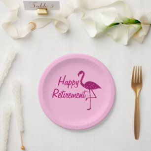 Happy Ruhestand funkelnd rosa Flamingo Custom text Pappteller
