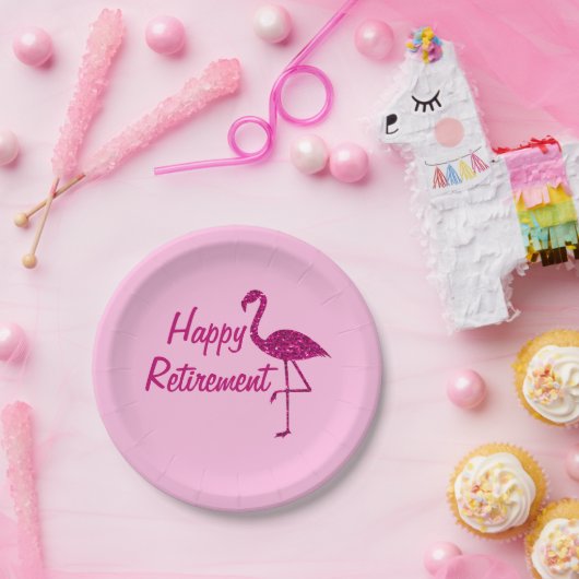 Happy Ruhestand funkelnd rosa Flamingo Custom text Pappteller (Party)