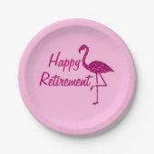 Happy Ruhestand funkelnd rosa Flamingo Custom text Pappteller (Vorderseite)