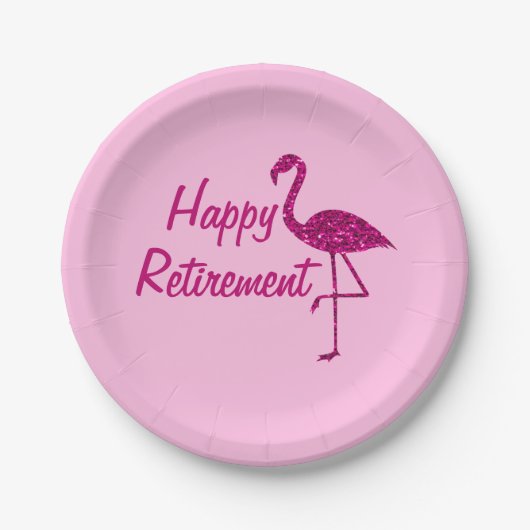 Happy Ruhestand funkelnd rosa Flamingo Custom text Pappteller (Vorderseite)