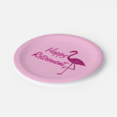 Happy Ruhestand funkelnd rosa Flamingo Custom text Pappteller (Schrägansicht)
