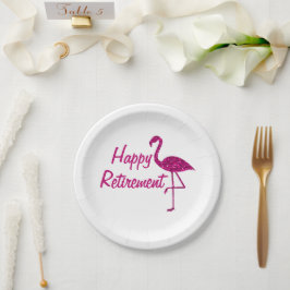 Happy Ruhestand funkelnd rosa Flamingo Custom text Pappteller