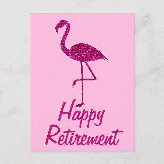 Happy Ruhestand funkelnd rosa Flamingo Custom text Postkarte (Vorderseite)
