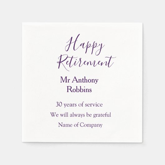Happy Ruhestand hinzufügen Namen Jahre des Dienste Serviette (Vorderseite)