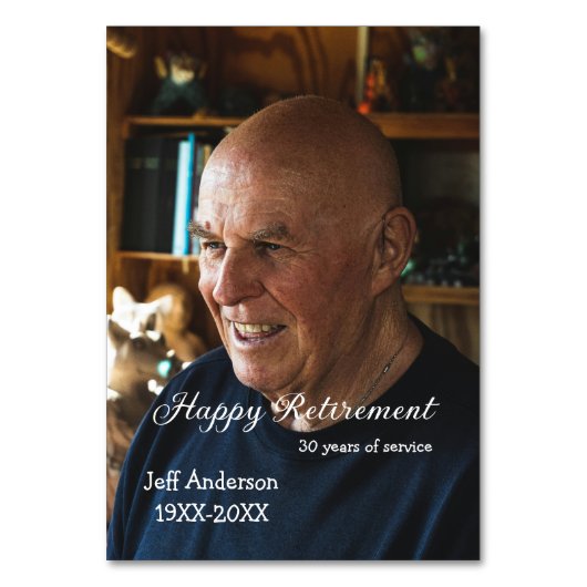 Happy Ruhestand Name Foto Jahre Dienst oder Tischnummer (Vorderseite)