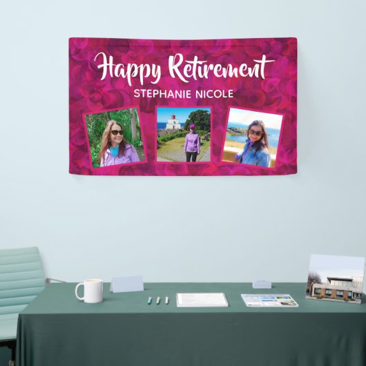 Happy Ruhestand Pink Name Mehrere Fotos Banner (Messeveranstaltung)
