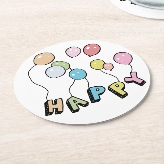 Happy Runder Pappuntersetzer (Angewinkelt)