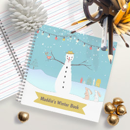 Happy Rustic Snowman Winter Scene Notebook Notizblock