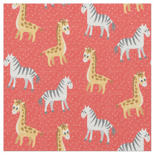 Happy Safari Zebras und Giraffen Niedliches Gewebe Stoff