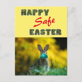 Happy & Safe Oaster | Niedliches Kaninchen mit Mas Feiertagspostkarte