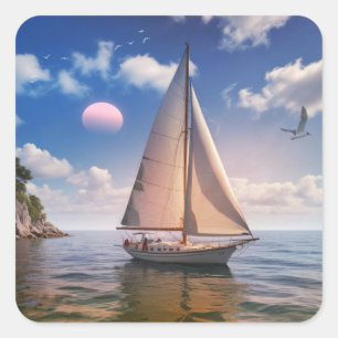 Happy Sailing Quadratischer Aufkleber